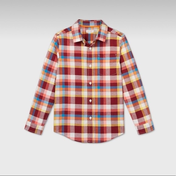 Cat & Jack Boys Poplin Plaid Long Sleeve Button Down Shirt - Picture 2 of 9